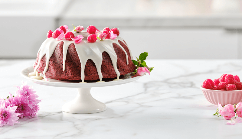 Red velvet cake with cream cheese glaze