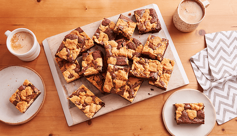Peanut butter brookies served with coffee